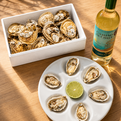 Kit Dia dos Namorados 2 Dúzias de Ostras Le Petit + Vinho Chileno Sauvignon Blanc Camino de Chile